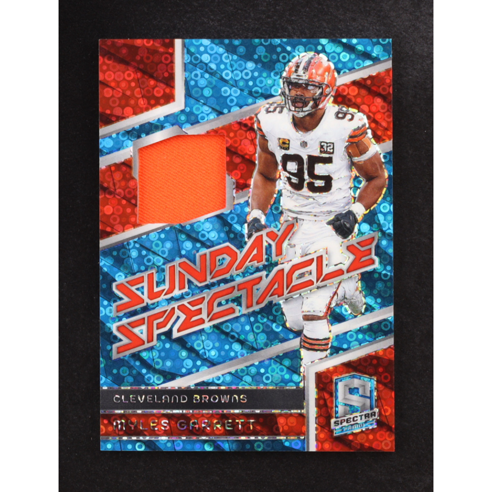 Myles Garrett 2024 Panini Spectra Sunday Spectacle Materials Neon Blue #29 #37/60 at PristineAuction.com