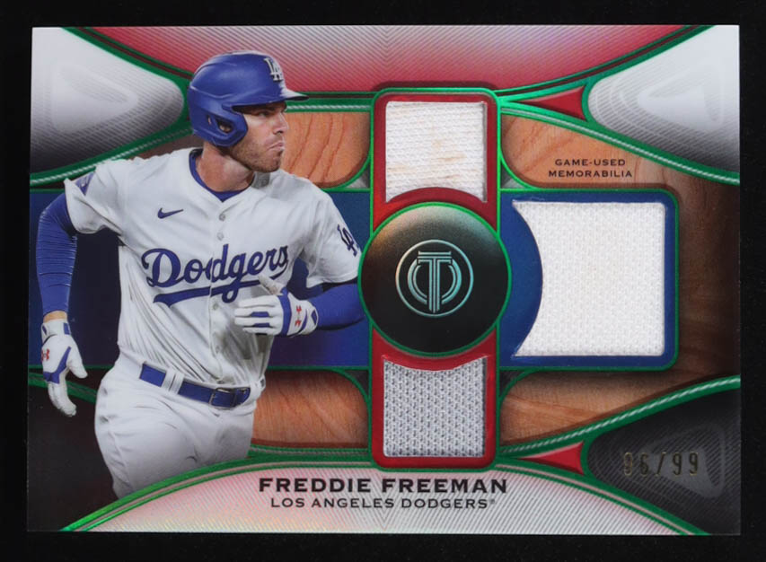 Freddie Freeman 2025 Topps Tribute Triple Relics Green #TTRFF #96/99 at PristineAuction.com Freddie Freeman 2025 Topps Tribute Triple Relics Green #TTRFF #96/99 at PristineAuction.com