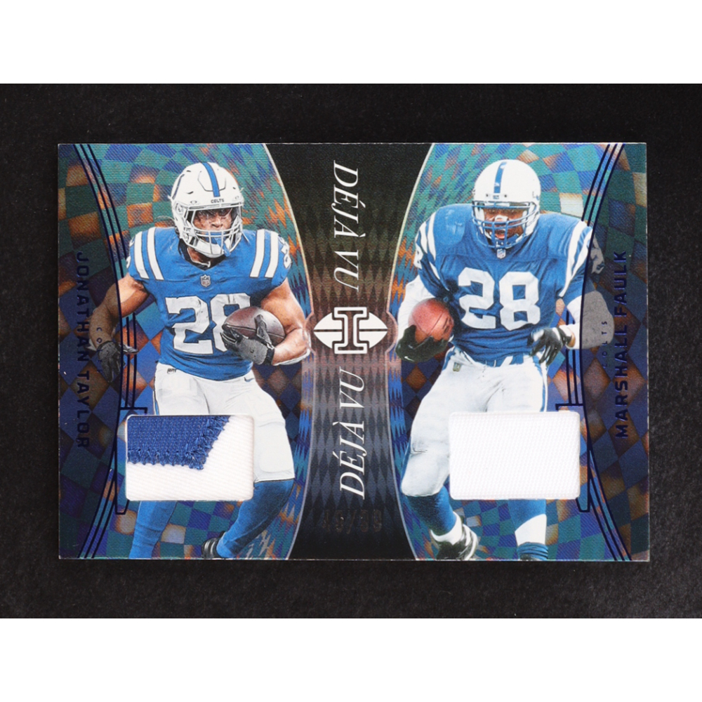 Jonathan Taylor / Marshall Faulk 2024 Panini Illusions Deja Vu Jerseys Blue #16 #49/99 at PristineAuction.com