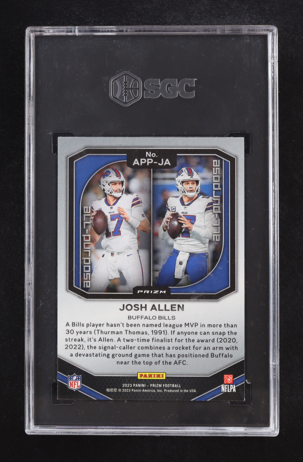Josh Allen 2023 Panini All-Purpose Silver Prizm #APP-JA (SGC 10) at PristineAuction.com Josh Allen 2023 Panini All-Purpose Silver Prizm #APP-JA (SGC 10) at PristineAuction.com