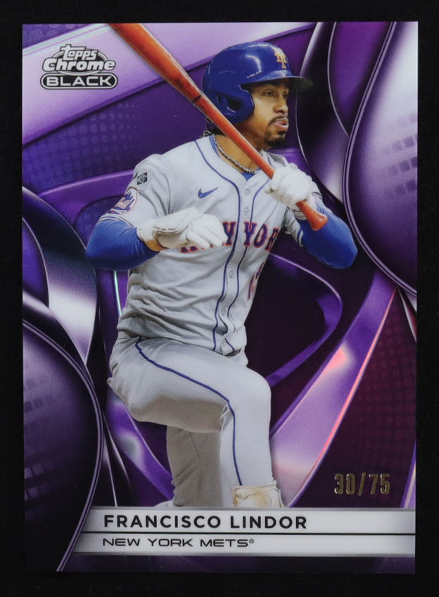 Francisco Lindor 2025 Topps Chrome Black Purple Refractors #22 #30/75 at PristineAuction.com Francisco Lindor 2025 Topps Chrome Black Purple Refractors #22 #30/75 at PristineAuction.com
