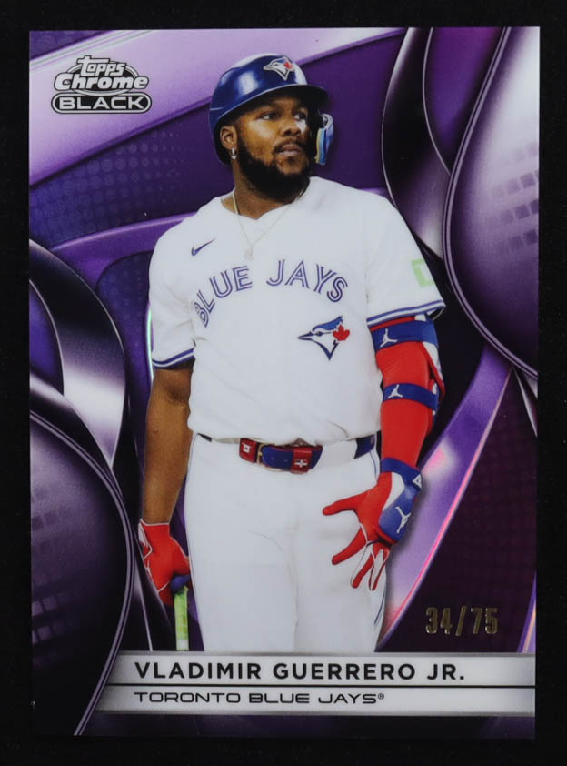 Vladimir Guerrero Jr. 2025 Topps Chrome Black Purple Refractors #102 #34/75 at PristineAuction.com Vladimir Guerrero Jr. 2025 Topps Chrome Black Purple Refractors #102 #34/75 at PristineAuction.com