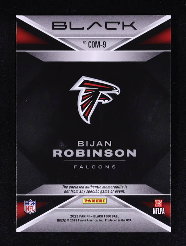 Bijan Robinson 2023 Panini Black Components Jerseys #9 #007/150 RC at PristineAuction.com Bijan Robinson 2023 Panini Black Components Jerseys #9 #007/150 RC at PristineAuction.com