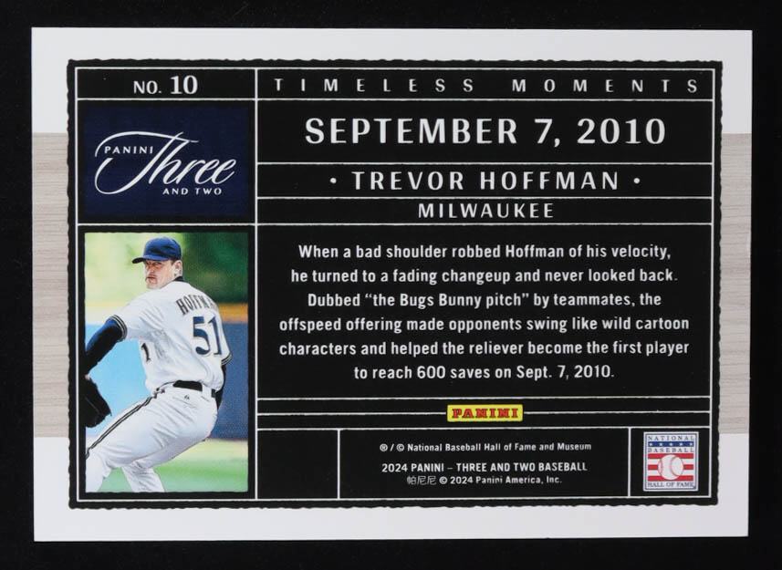 Trevor Hoffman 2024 Panini Three and Two Timeless Moments Blue #10 #09/15 at PristineAuction.com Trevor Hoffman 2024 Panini Three and Two Timeless Moments Blue #10 #09/15 at PristineAuction.com