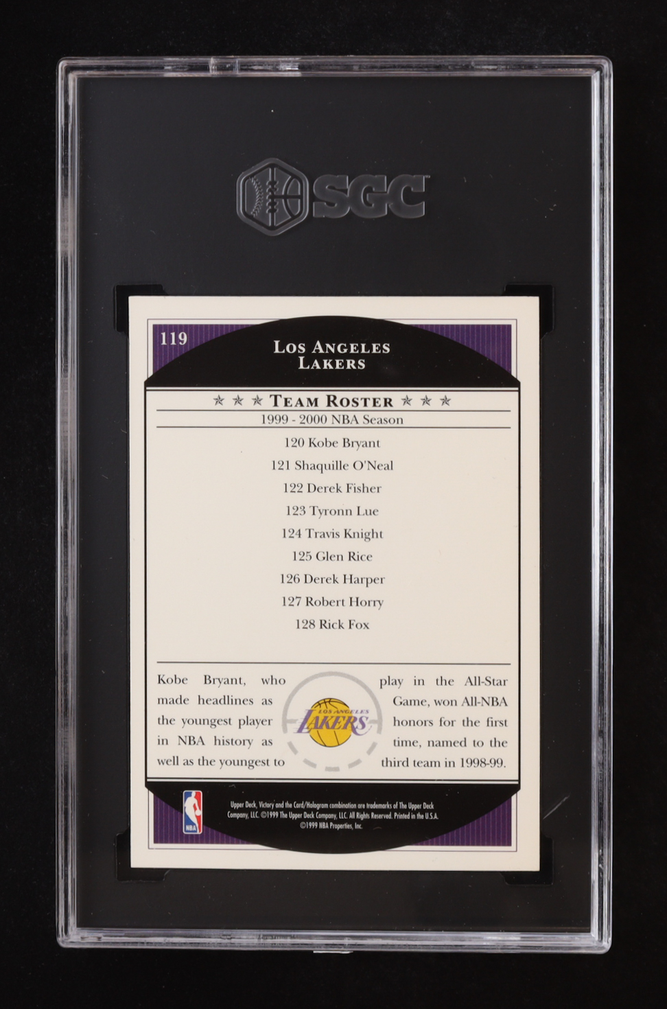 Kobe Bryant 1999-00 Upper Deck Victory #119 CL (SGC 9.5) at PristineAuction.com Kobe Bryant 1999-00 Upper Deck Victory #119 CL (SGC 9.5) at PristineAuction.com