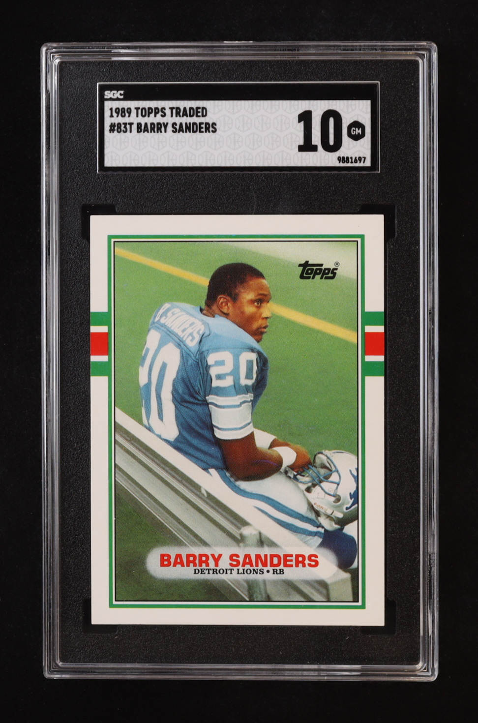 Barry Sanders 1989 Topps Traded #83T RC (SGC 10) at PristineAuction.com Barry Sanders 1989 Topps Traded #83T RC (SGC 10) at PristineAuction.com