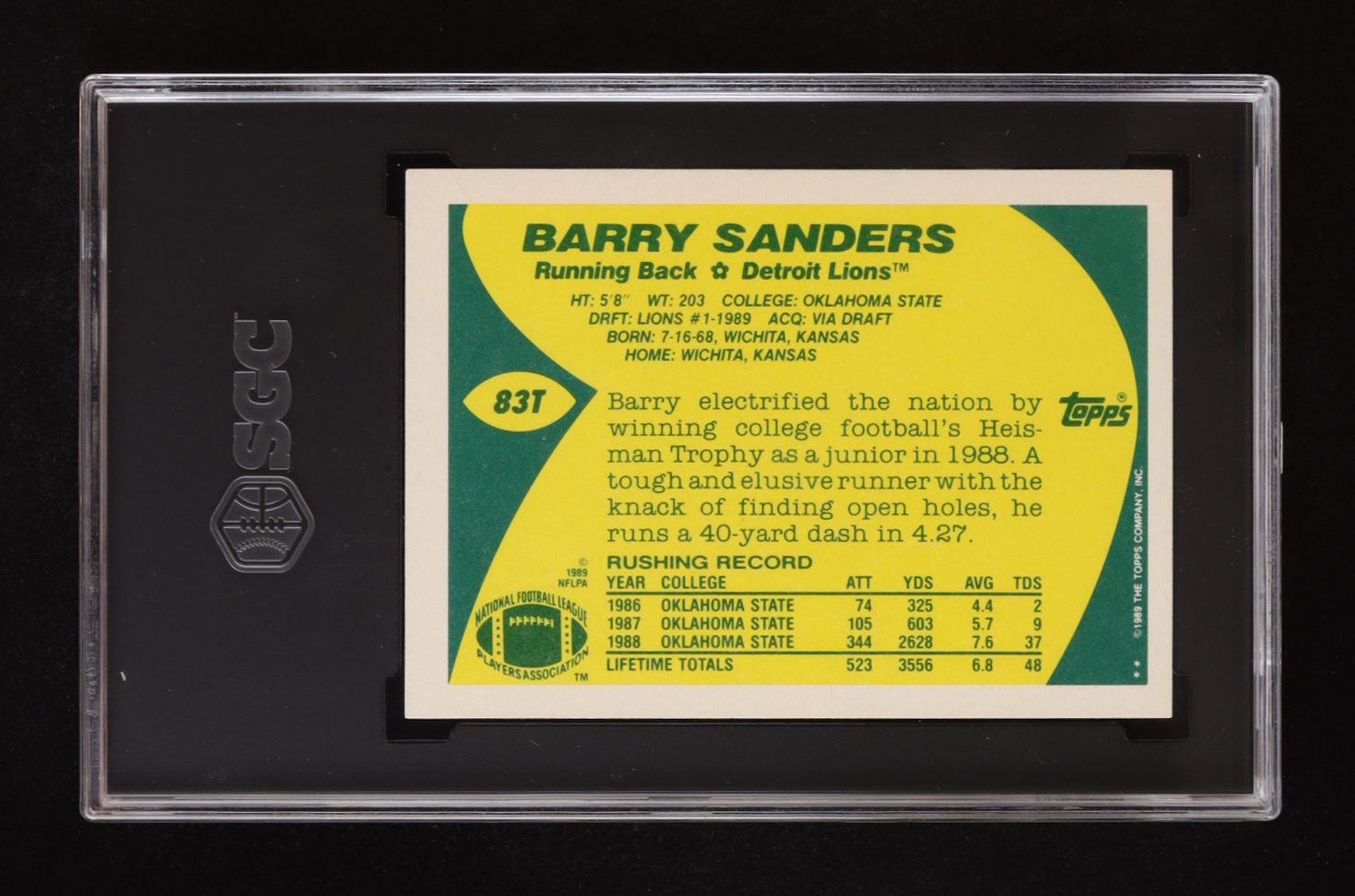 Barry Sanders 1989 Topps Traded #83T RC (SGC 10) at PristineAuction.com Barry Sanders 1989 Topps Traded #83T RC (SGC 10) at PristineAuction.com