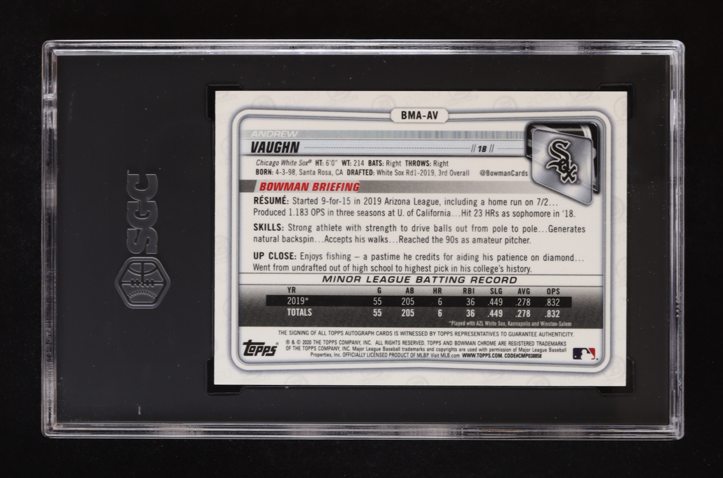 Andrew Vaughn 2020 Bowman Chrome Mega Box Prospect Autograph Refractors #BMAAV RC (SGC 10 | Autograph Graded 10) at PristineAuction.com Andrew Vaughn 2020 Bowman Chrome Mega Box Prospect Autograph Refractors #BMAAV RC (SGC 10 | Autograph Graded 10) at PristineAuction.com