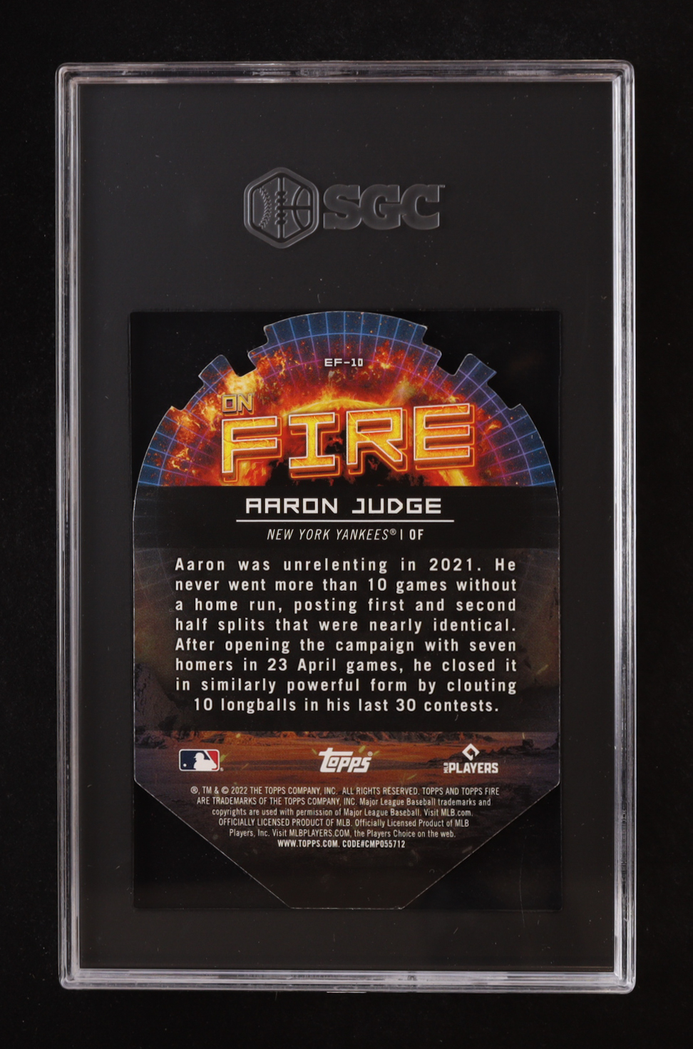 Aaron Judge 2022 Topps Fire En Fuego Gold Minted #EF10 (SGC 9) at PristineAuction.com Aaron Judge 2022 Topps Fire En Fuego Gold Minted #EF10 (SGC 9) at PristineAuction.com