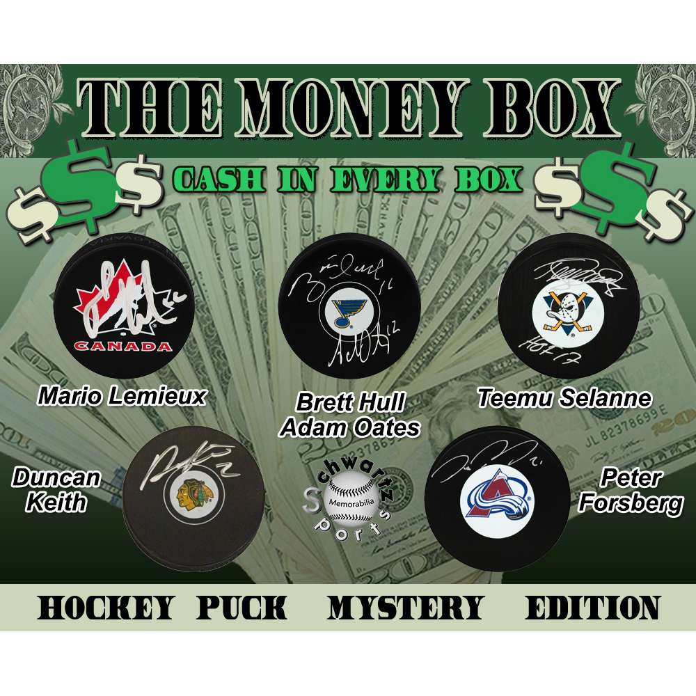 $$ THE MONEY BOX $$ Hall of Famer Signed Hockey Puck Mystery Box - Series 4 (Limited to 150) - Schwartz Sports at PristineAuction.com