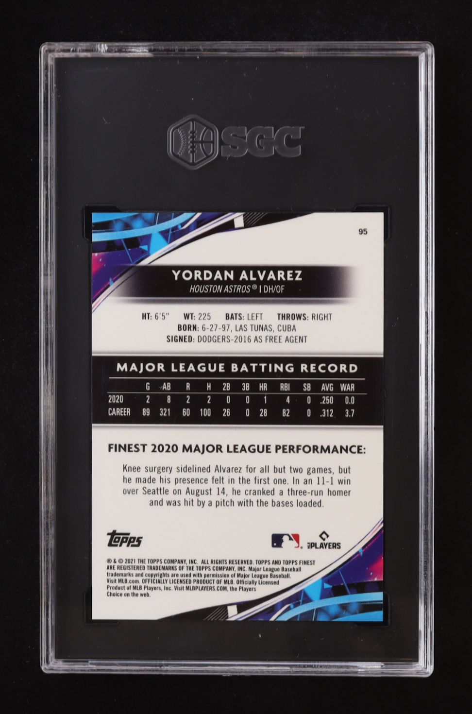 Yordan Alvarez 2021 Finest Aqua Refractors #95 #010/199 (SGC 9) at PristineAuction.com Yordan Alvarez 2021 Finest Aqua Refractors #95 #010/199 (SGC 9) at PristineAuction.com