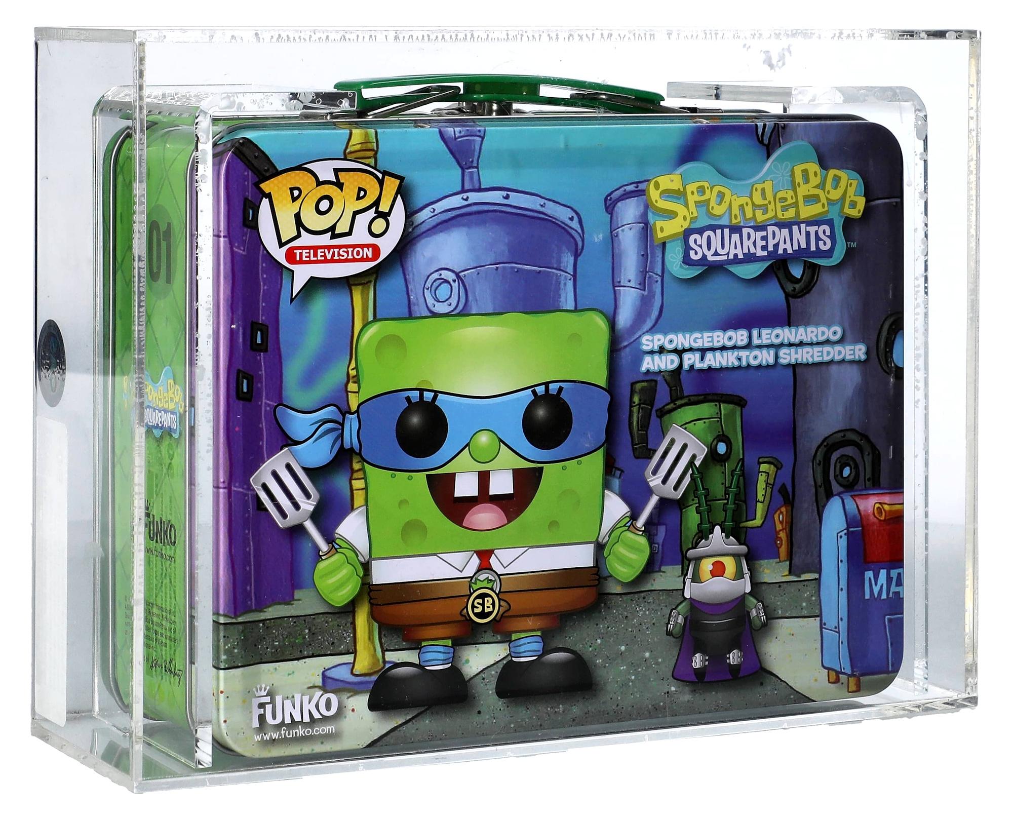 Tom Kenny Signed LE "SpongeBob SquarePants" Leonardo and Plankton Shredder Metal Lunchbox w/ Vinyl Figures #01 2014 Funko Pop! Vinyl Figure with Extensive Inscription (CAS 90+) at PristineAuction.com Tom Kenny Signed LE "SpongeBob SquarePants" Leonardo and Plankton Shredder Metal Lunchbox w/ Vinyl Figures #01 2014 Funko Pop! Vinyl Figure with Extensive Inscription (CAS 90+) at PristineAuction.com