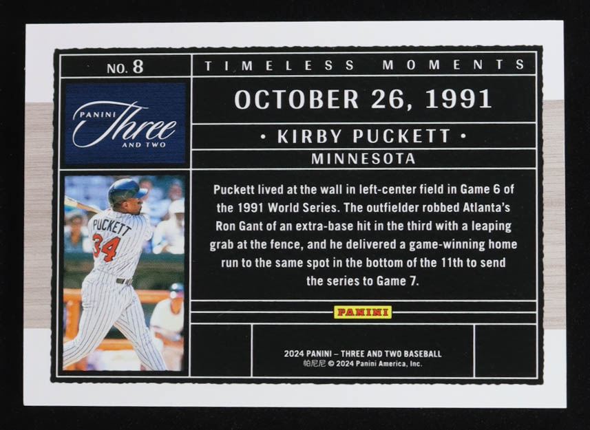 Kirby Puckett 2024 Panini Three and Two Timeless Moments #8 #51/99 at PristineAuction.com Kirby Puckett 2024 Panini Three and Two Timeless Moments #8 #51/99 at PristineAuction.com