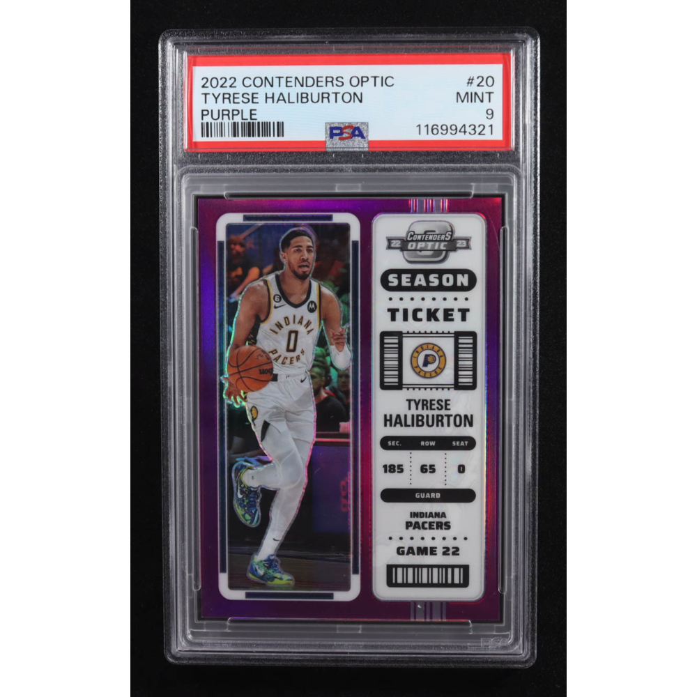 Tyrese Haliburton 2022-23 Panini Contenders Optic Purple #20 #09/15 (PSA 9) at PristineAuction.com