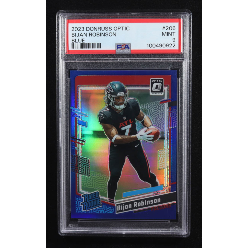 Bijan Robinson 2023 Donruss Optic Blue #206 RR RC #053/199 (PSA 9) at PristineAuction.com