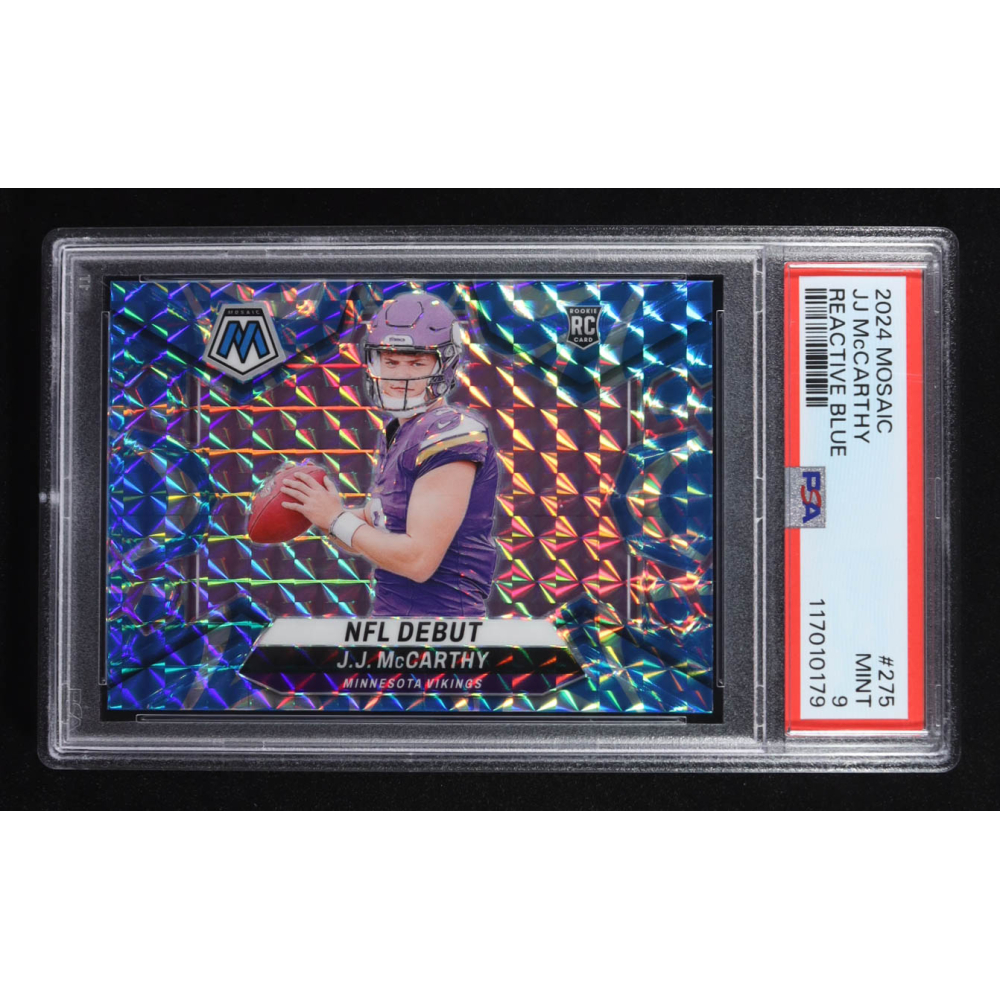 JJ McCarthy 2024 Panini Mosaic Mosaic Reactive Blue #275 DEB RC (PSA 9) at PristineAuction.com