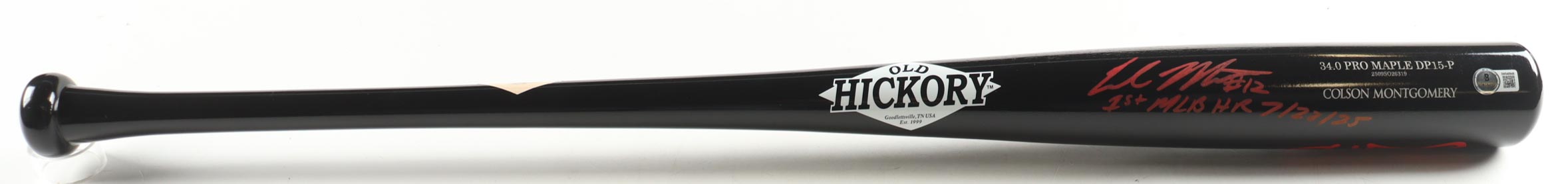 Colson Montgomery Signed Old Hickory Player Model Baseball Bat Inscribed "1st MLB HR 7/22/25" (Beckett) at PristineAuction.com Colson Montgomery Signed Old Hickory Player Model Baseball Bat Inscribed "1st MLB HR 7/22/25" (Beckett) at PristineAuction.com
