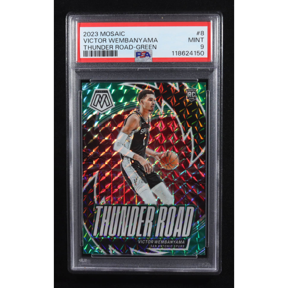 Victor Wembanyama 2023-24 Panini Mosaic Thunder Road Mosaic Green #8 RC (PSA 9) at PristineAuction.com