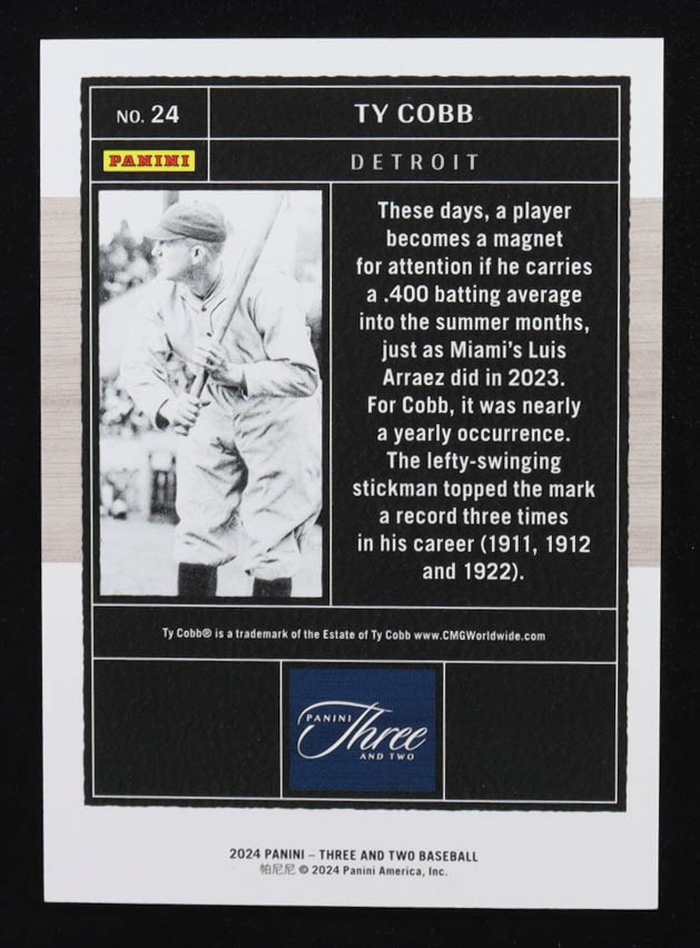 Ty Cobb 2024 Panini Three and Two Purple Refractor #24 #11/32 at PristineAuction.com Ty Cobb 2024 Panini Three and Two Purple Refractor #24 #11/32 at PristineAuction.com