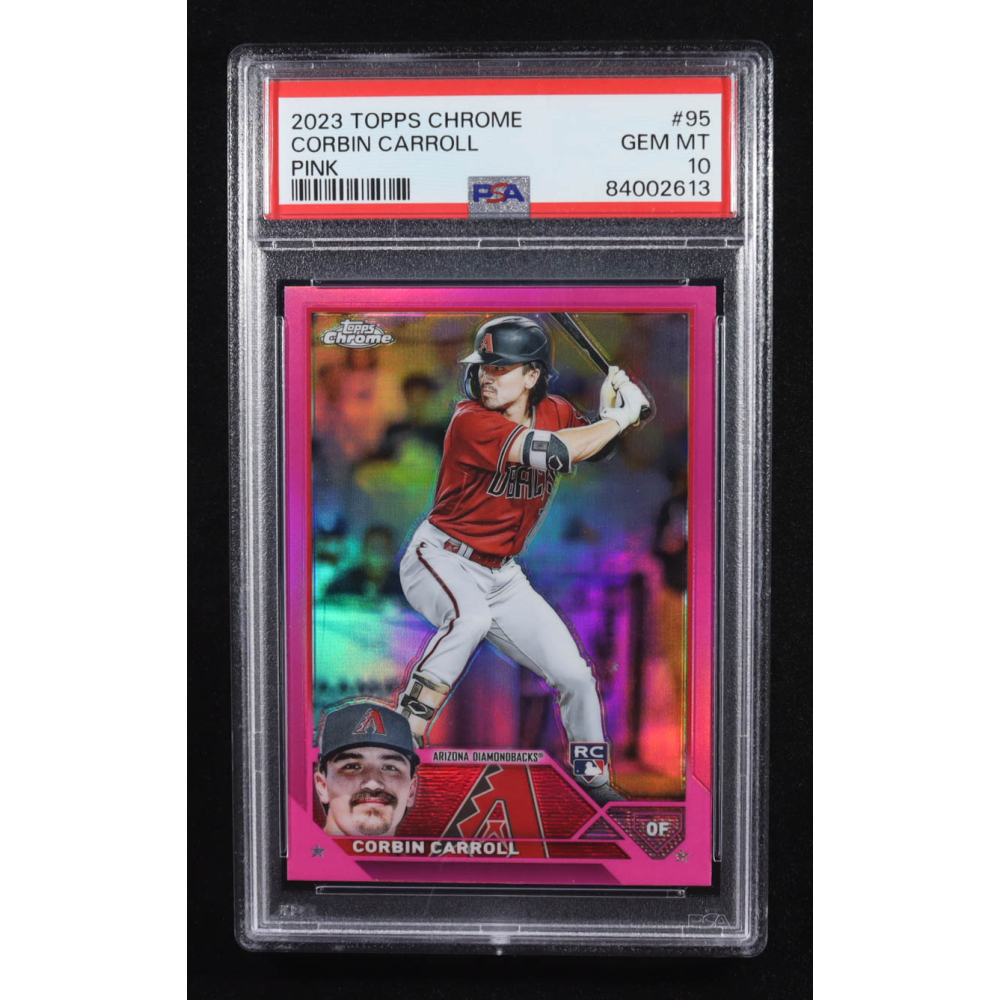 Corbin Carroll 2023 Topps Chrome Pink Refractors #95 RC (PSA 10) at PristineAuction.com Corbin Carroll 2023 Topps Chrome Pink Refractors #95 RC (PSA 10) at PristineAuction.com