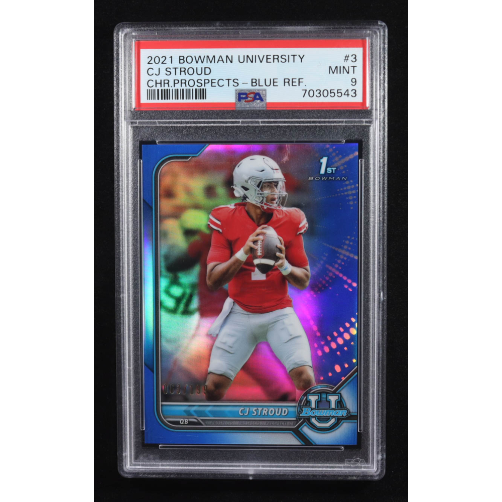 CJ Stroud 2022 Bowman University Chrome Blue Refractors #3 RC #063/199 (PSA 9) at PristineAuction.com