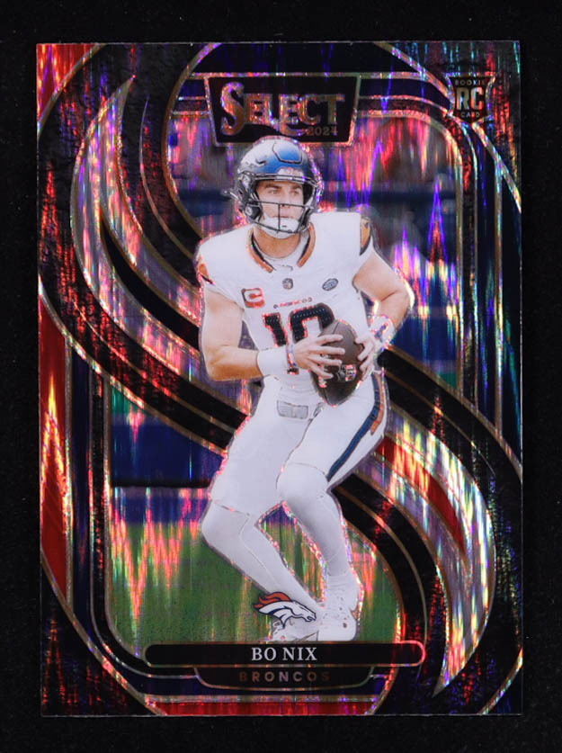 Bo Nix 2024 Select Prizm Black and Red Shock #117 RC at PristineAuction.com Bo Nix 2024 Select Prizm Black and Red Shock #117 RC at PristineAuction.com