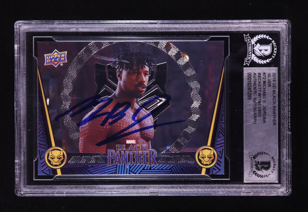 Michael B. Jordan Signed 2018 UD Black Panther Silver Autograph #72 (Beckett | Autograph Grade BGS Authentic) at PristineAuction.com Michael B. Jordan Signed 2018 UD Black Panther Silver Autograph #72 (Beckett | Autograph Grade BGS Authentic) at PristineAuction.com