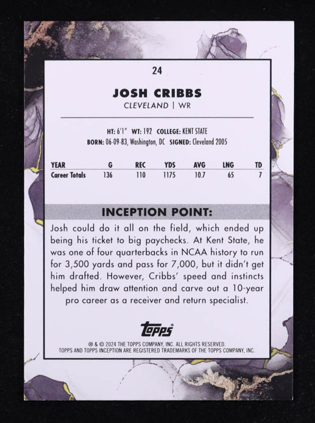 Josh Cribbs 2024 Topps Inception Magenta #24 #61/99 at PristineAuction.com Josh Cribbs 2024 Topps Inception Magenta #24 #61/99 at PristineAuction.com