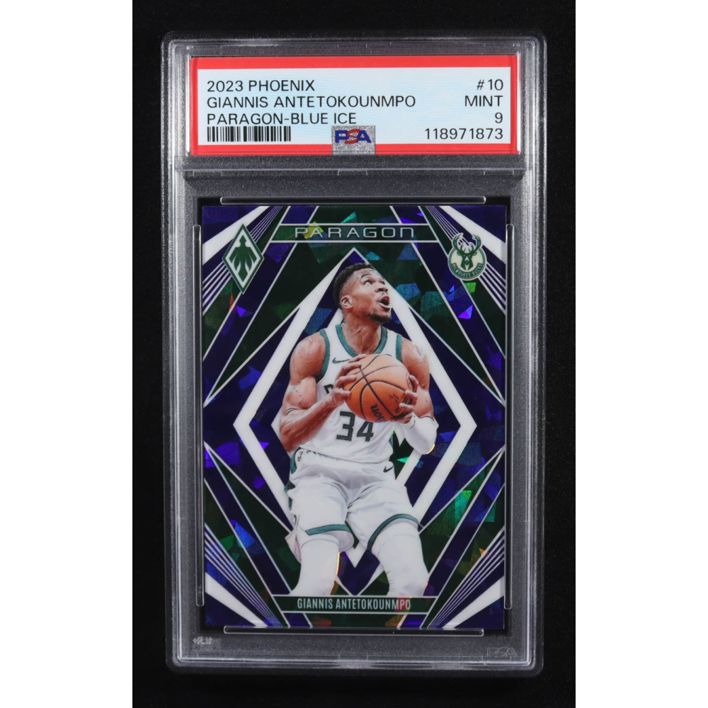 Giannis Antetokounmpo 2023-24 Panini Phoenix Paragon Phoenix Blue Ice #10 (PSA 9) at PristineAuction.com