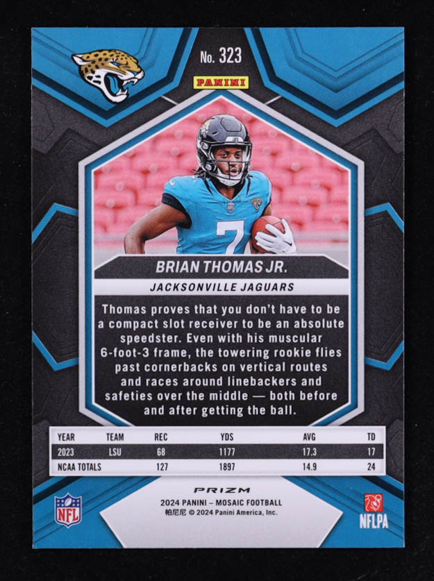 Brian Thomas Jr. 2024 Panini Mosaic Mosaic Reactive Blue #323 RC at PristineAuction.com Brian Thomas Jr. 2024 Panini Mosaic Mosaic Reactive Blue #323 RC at PristineAuction.com