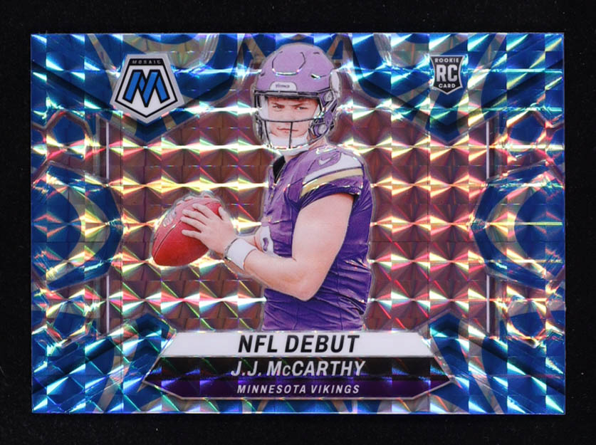 J.J. McCarthy 2024 Panini Mosaic Mosaic Reactive Blue #275 RC at PristineAuction.com J.J. McCarthy 2024 Panini Mosaic Mosaic Reactive Blue #275 RC at PristineAuction.com