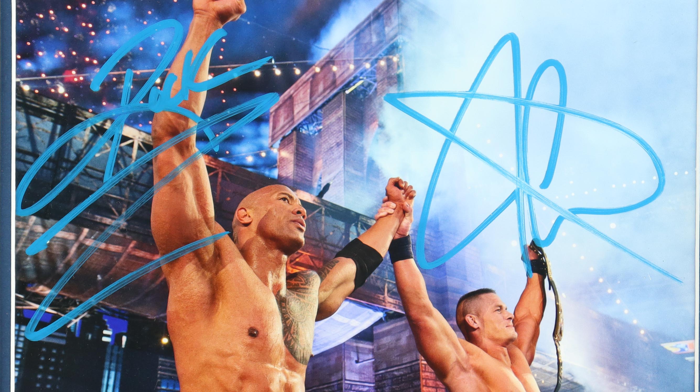 John Cena & The Rock Dual-Signed WWE Custom Framed Photo (JSA) at PristineAuction.com John Cena & The Rock Dual-Signed WWE Custom Framed Photo (JSA) at PristineAuction.com