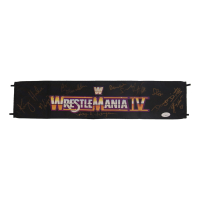 Wrestlemania Mini Flag Signed by (9) with Ax, Smash, Virgil, Greg Valentine (JSA) at PristineAuction.com