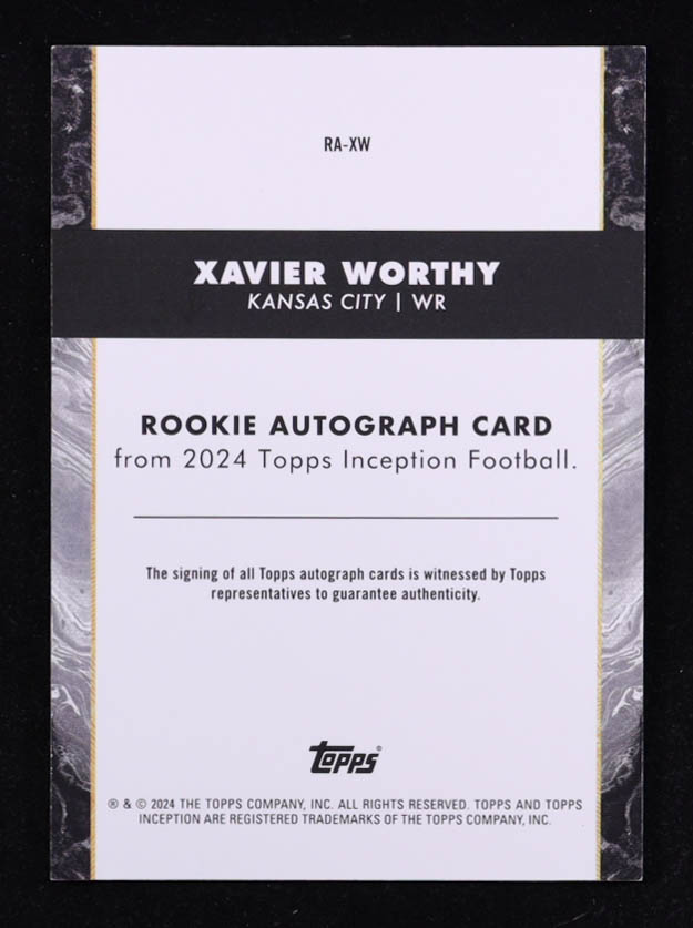 Xavier Worthy 2024 Topps Inception Rookie Autographs Red #RAXW #03/75 RC at PristineAuction.com Xavier Worthy 2024 Topps Inception Rookie Autographs Red #RAXW #03/75 RC at PristineAuction.com