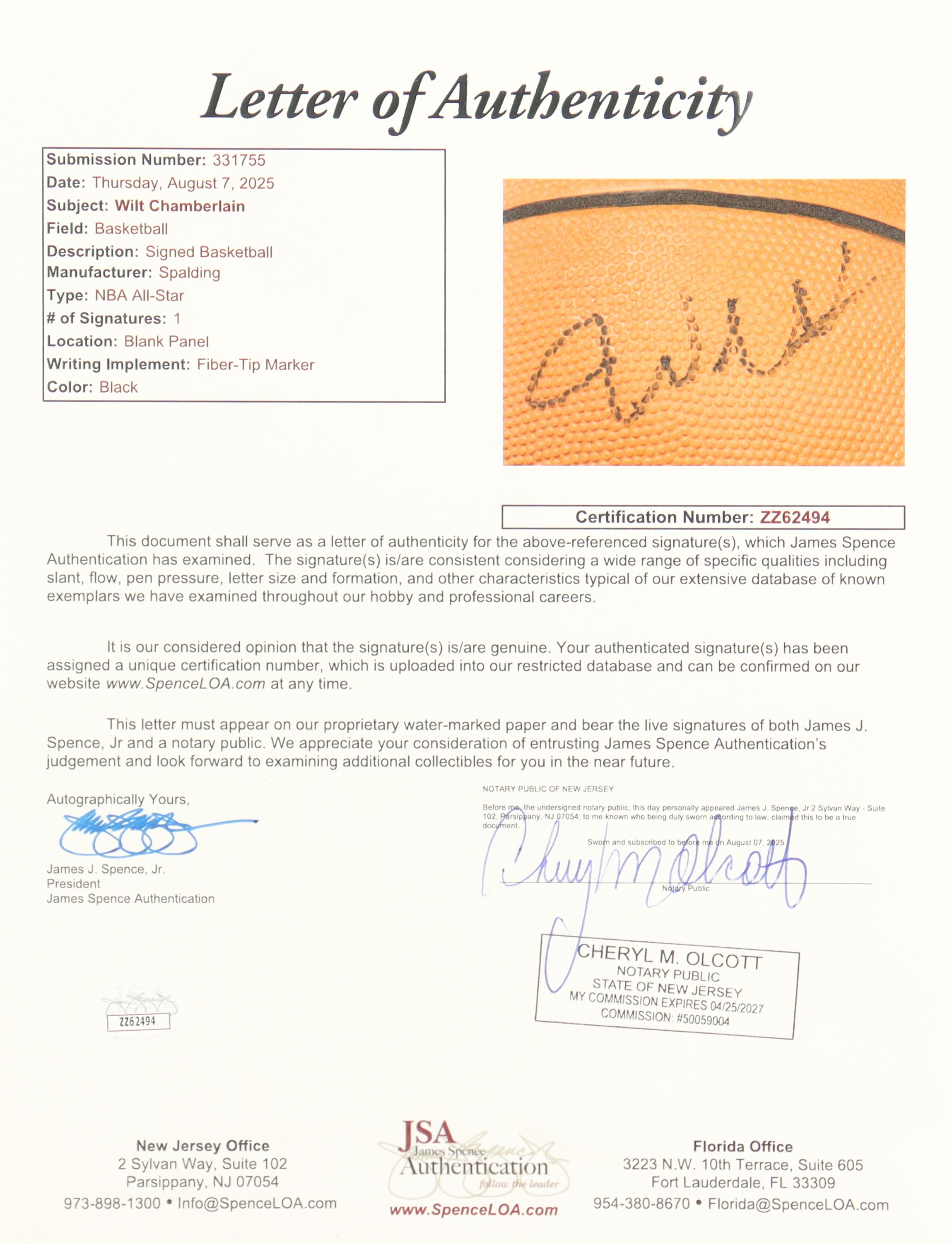 Wilt Chamberlain Signed NBA All-Star Logo Basketball (JSA) at PristineAuction.com Wilt Chamberlain Signed NBA All-Star Logo Basketball (JSA) at PristineAuction.com