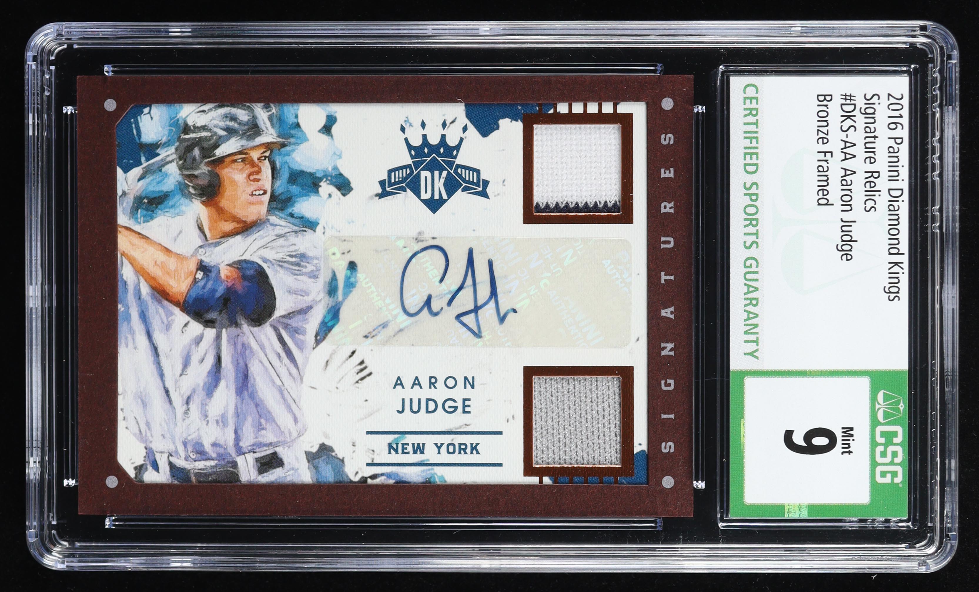 Aaron Judge 2016 Panini Diamond Kings Signature Relics Bronze Framed #DKSAA RC #84/99 (CSG 9 | Auto 10) at PristineAuction.com Aaron Judge 2016 Panini Diamond Kings Signature Relics Bronze Framed #DKSAA RC #84/99 (CSG 9 | Auto 10) at PristineAuction.com