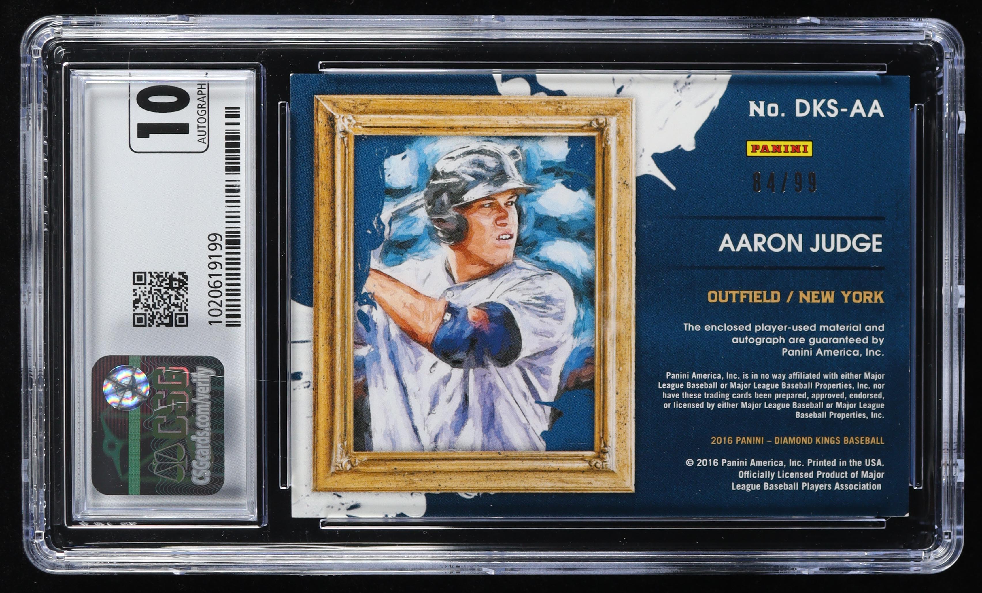 Aaron Judge 2016 Panini Diamond Kings Signature Relics Bronze Framed #DKSAA RC #84/99 (CSG 9 | Auto 10) at PristineAuction.com Aaron Judge 2016 Panini Diamond Kings Signature Relics Bronze Framed #DKSAA RC #84/99 (CSG 9 | Auto 10) at PristineAuction.com