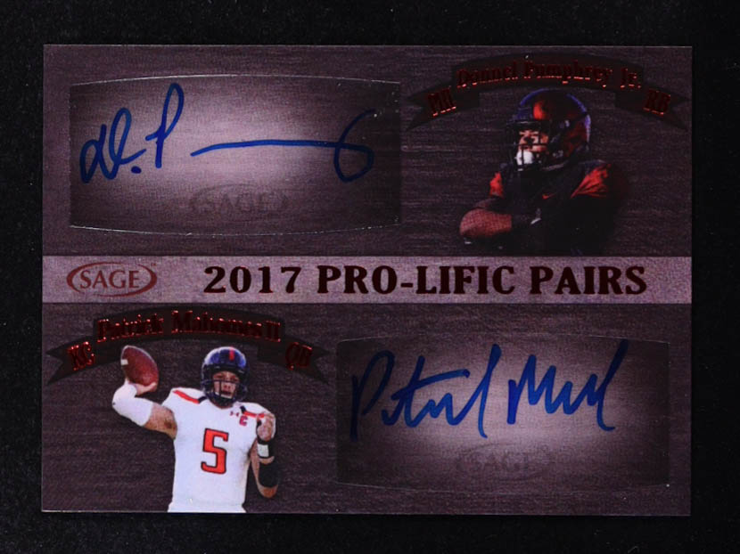 Patrick Mahomes II / Donnel Pumphrey Jr. 2017 SAGE Autographs Pro-lific Pairs #PP9 RC at PristineAuction.com Patrick Mahomes II / Donnel Pumphrey Jr. 2017 SAGE Autographs Pro-lific Pairs #PP9 RC at PristineAuction.com