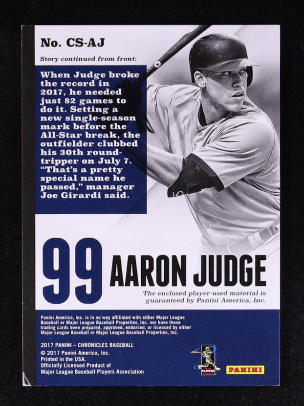 Aaron Judge 2017 Panini Chronicles Swatches #35 #245/499 RC at PristineAuction.com Aaron Judge 2017 Panini Chronicles Swatches #35 #245/499 RC at PristineAuction.com