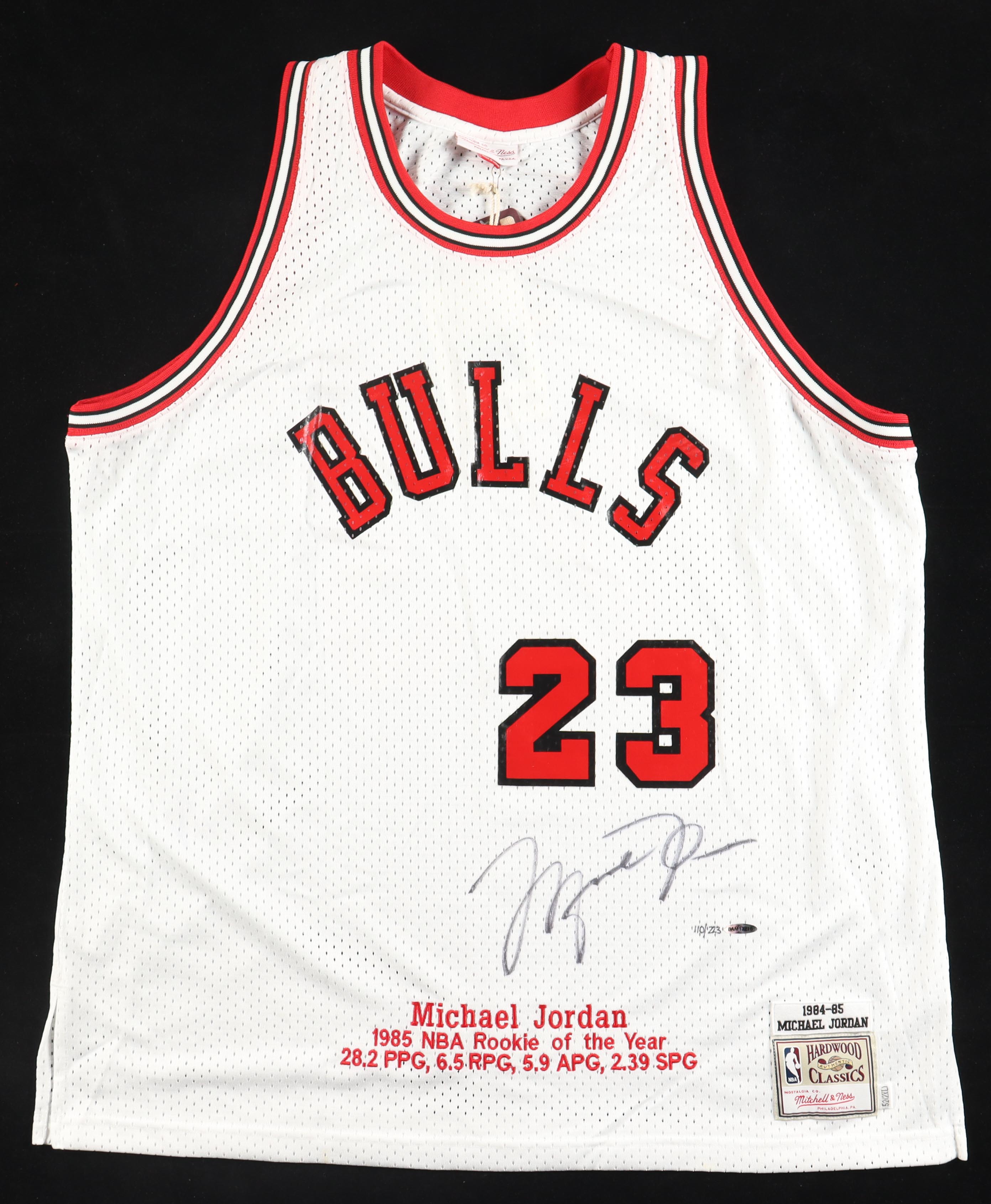 Michael Jordan Signed LE Bulls 1984-85 Mitchell & Ness Rookie Style Jersey #110/223 (UDA) at PristineAuction.com Michael Jordan Signed LE Bulls 1984-85 Mitchell & Ness Rookie Style Jersey #110/223 (UDA) at PristineAuction.com