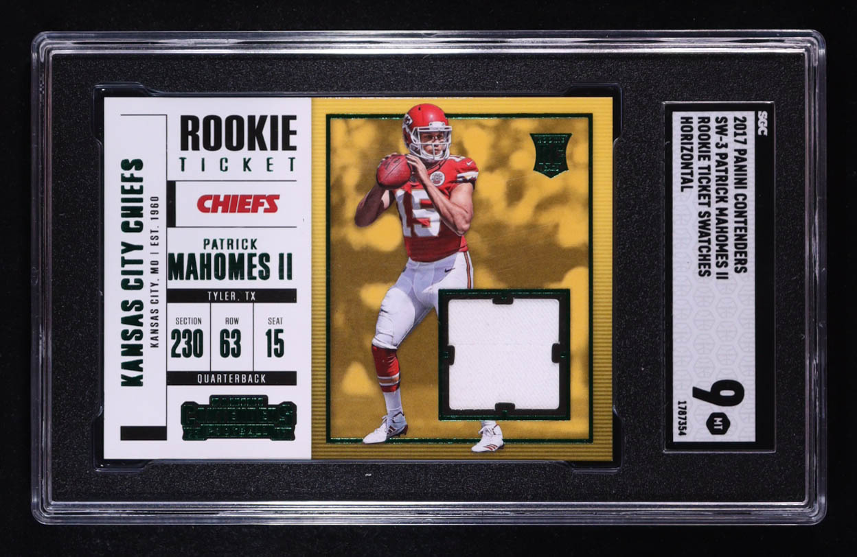 Patrick Mahomes II 2017 Panini Contenders Rookie Ticket Swatches #SW3 RC (SGC 9) at PristineAuction.com Patrick Mahomes II 2017 Panini Contenders Rookie Ticket Swatches #SW3 RC (SGC 9) at PristineAuction.com