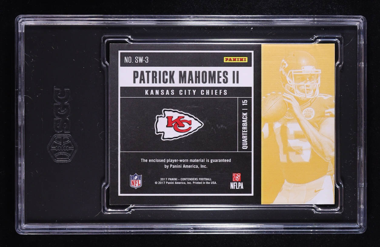 Patrick Mahomes II 2017 Panini Contenders Rookie Ticket Swatches #SW3 RC (SGC 9) at PristineAuction.com Patrick Mahomes II 2017 Panini Contenders Rookie Ticket Swatches #SW3 RC (SGC 9) at PristineAuction.com