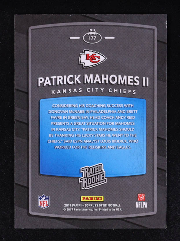 Patrick Mahomes II 2017 Donruss Optic Rated Rookie #177 RC at PristineAuction.com Patrick Mahomes II 2017 Donruss Optic Rated Rookie #177 RC at PristineAuction.com
