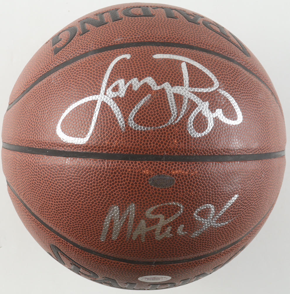 Larry Bird & Magic Johnson Signed NBA Basketball (JSA) at PristineAuction.com Larry Bird & Magic Johnson Signed NBA Basketball (JSA) at PristineAuction.com