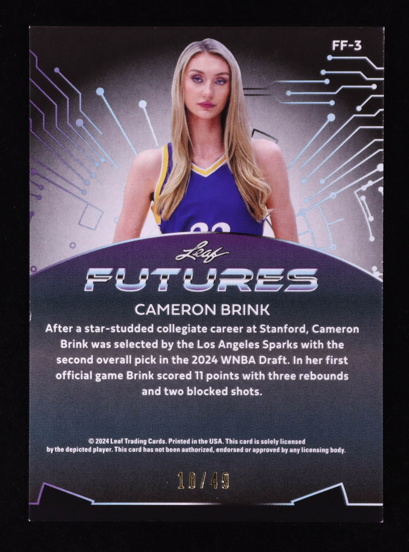 Cameron Brink 2024 Leaf Futures Pink #FF-3 RC #10/49 at PristineAuction.com Cameron Brink 2024 Leaf Futures Pink #FF-3 RC #10/49 at PristineAuction.com