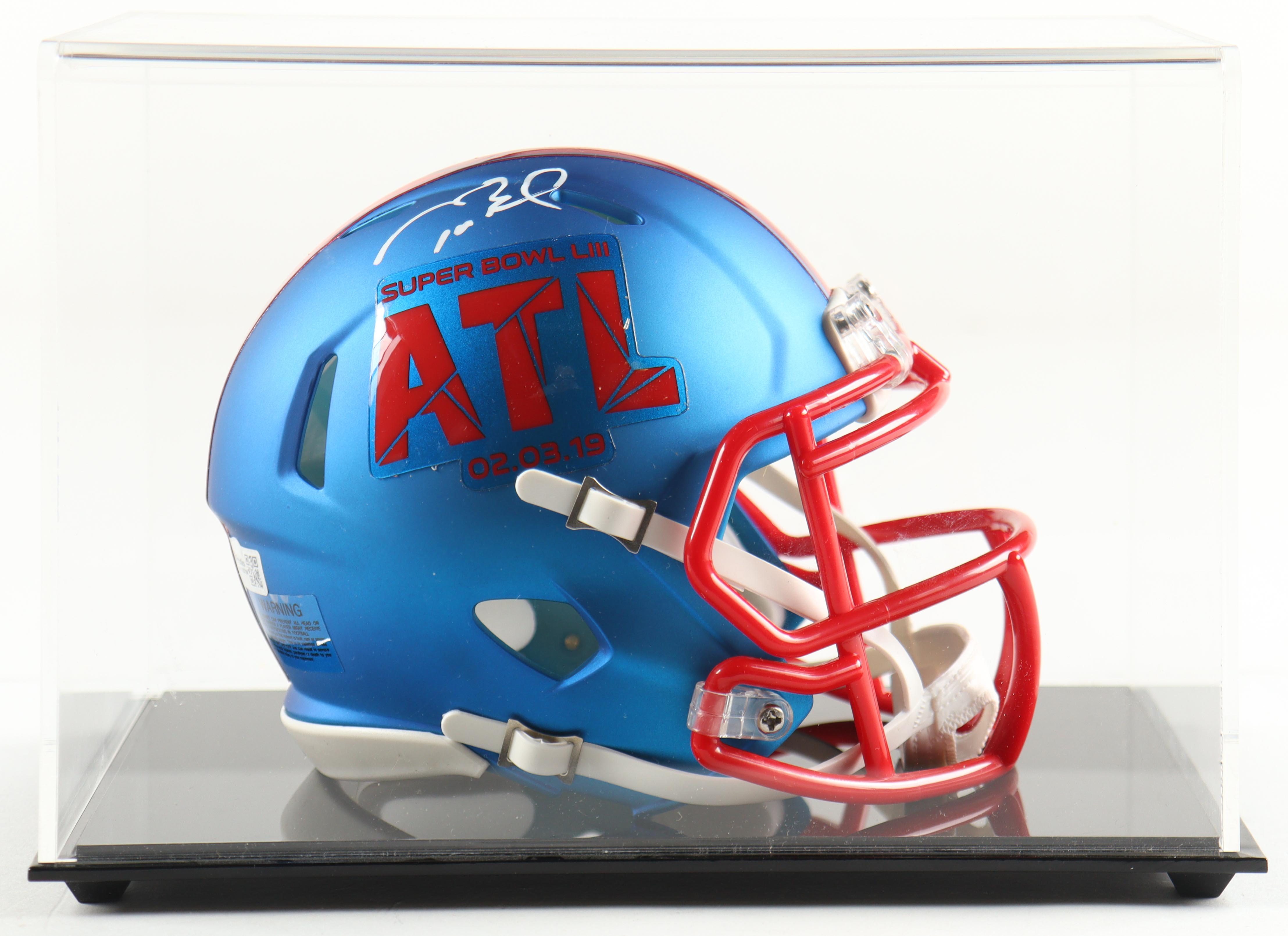 Tom Brady Signed Super Bowl LIII Logo Mini Speed Helmet with Display Case (Fanatics) at PristineAuction.com Tom Brady Signed Super Bowl LIII Logo Mini Speed Helmet with Display Case (Fanatics) at PristineAuction.com