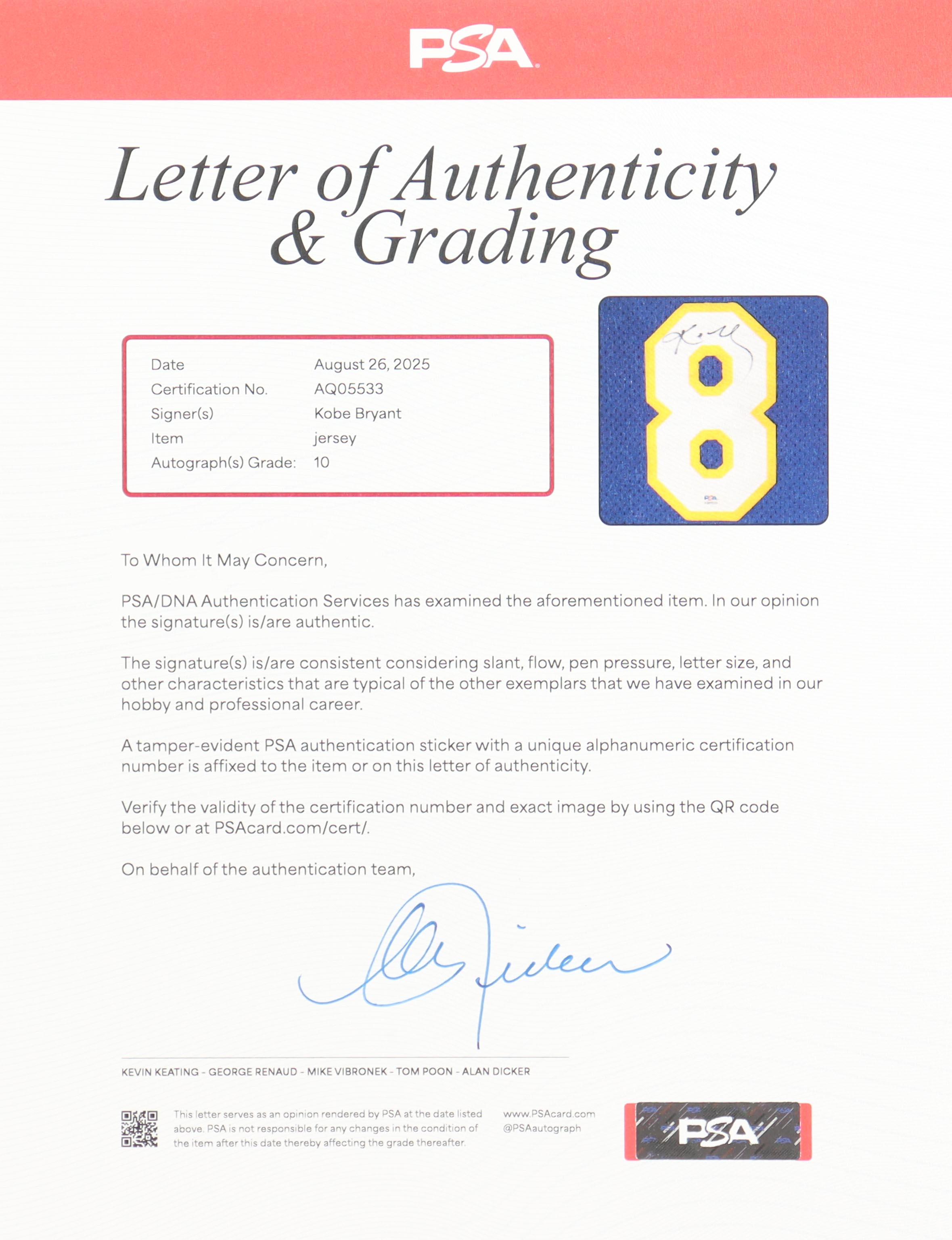 Kobe Bryant Signed Lakers Reebok Authentic Jersey (PSA | Auto 10) at PristineAuction.com Kobe Bryant Signed Lakers Reebok Authentic Jersey (PSA | Auto 10) at PristineAuction.com