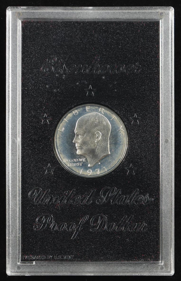 1971-S Eisenhower Silver Dollar - Original Brown Box Government Packaging - 40% Silver at PristineAuction.com 1971-S Eisenhower Silver Dollar - Original Brown Box Government Packaging - 40% Silver at PristineAuction.com