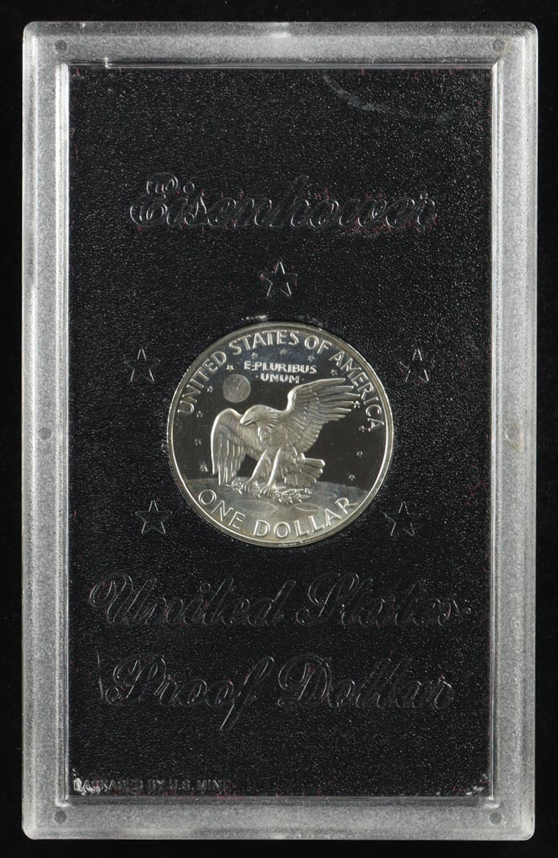 1971-S Eisenhower Silver Dollar - Original Brown Box Government Packaging - 40% Silver at PristineAuction.com 1971-S Eisenhower Silver Dollar - Original Brown Box Government Packaging - 40% Silver at PristineAuction.com