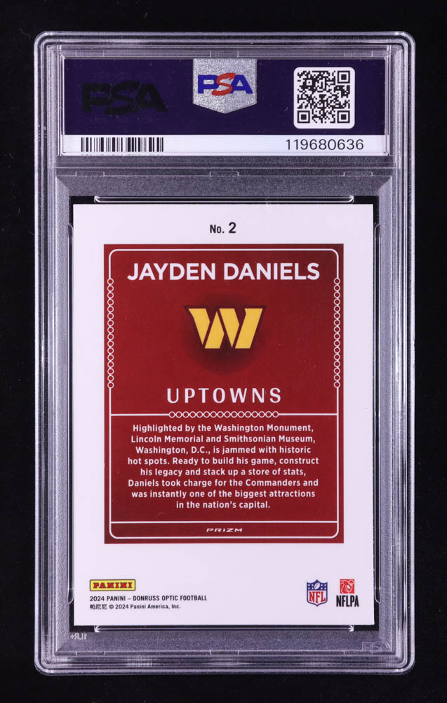 Jayden Daniels 2024 Donruss Optic Uptowns #2 RC (PSA 10) at PristineAuction.com Jayden Daniels 2024 Donruss Optic Uptowns #2 RC (PSA 10) at PristineAuction.com